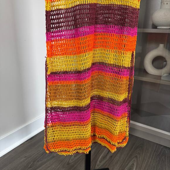 Anna Kosturova Handmade Crochet Knit Dress M Pimento Color Striped Tassel Midi - Picture 5 of 7